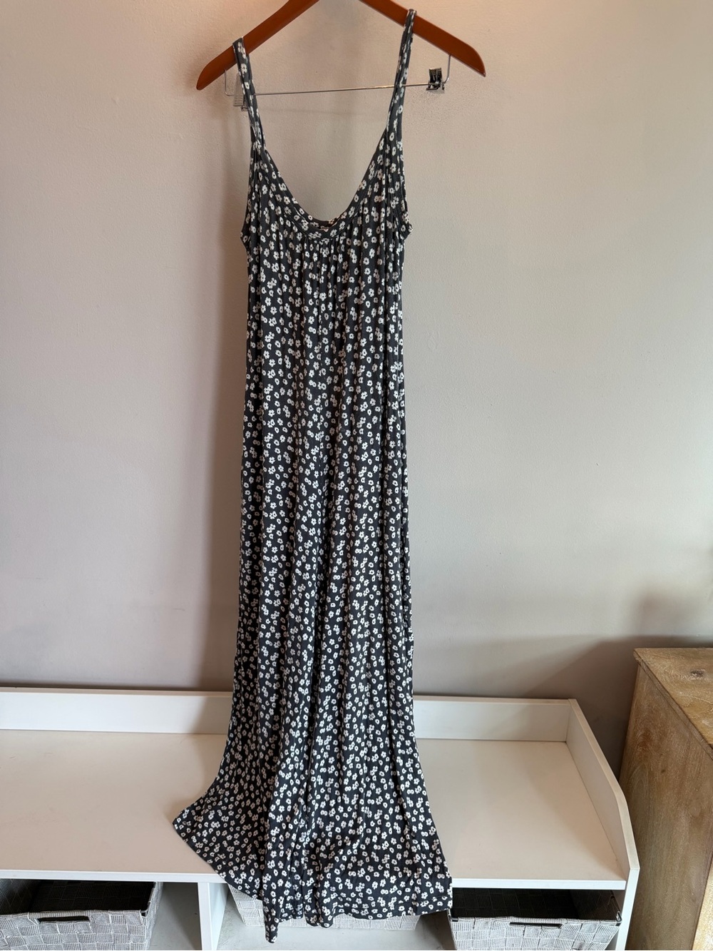 Black and White Floral Maxi wide leg romper  - Lightweight Spaghetti Strap